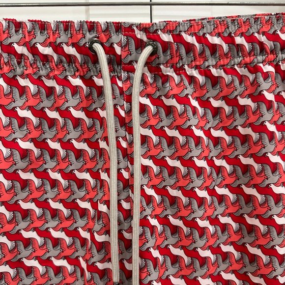 Mr. Swim Men's Bathing Suit, Red with Gray, Pink & White Doves - Picture 3 of 7